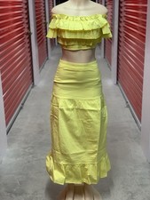 Womens Yellow Off-Shoulder Ruffle Crop Top & ...