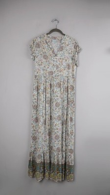 Trinity Kleid XS Maxikleid Sommerkleid lang blau Gelb V-Ausschnitt