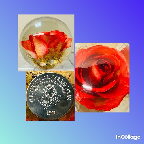 Vintage HTF 1991 Hafod Grange Original Collection Red Rose Resin Paperweight