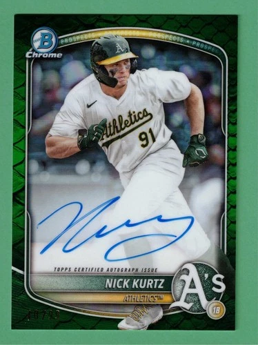 2025 BOWMAN NICK KURTZ AUTO CHROME GREEN REPTILIAN REFRACTOR 40/99 ATHLETICS