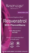 Reserveage Resveratrol 500 mg with Pterostilbene 60 Veggie Capsules Exp 2027