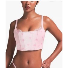SKIMS NWT Limited Edition Velvet Lace Corset Top Pink Heart Breaker Large
