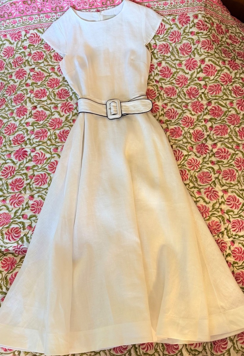 Reformation Felipe Belted Linen Dress In White, NWOT, never worn, no flaws.