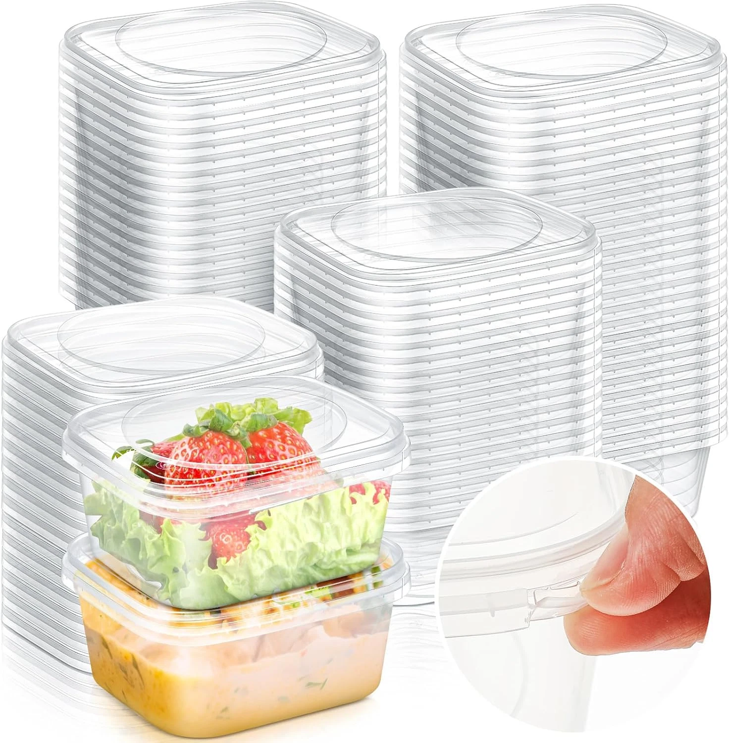 50 Pack 16 oz Tamper Proof Clear Deli Containers with Lid Disposable Square Plas