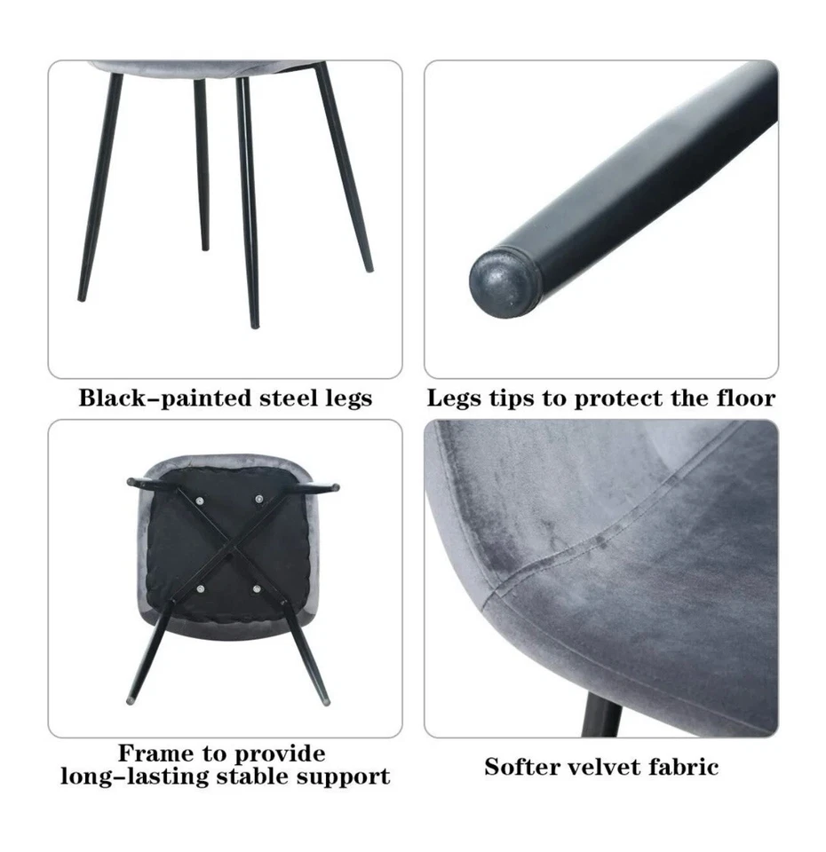 Juego de 4 sillas de comedor modernas grises de terciopelo Foto 4 de 4