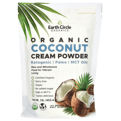 Earth Circle Organics Organic Coconut Cream Powder 1 lb 453 5 g Kosher, Organic