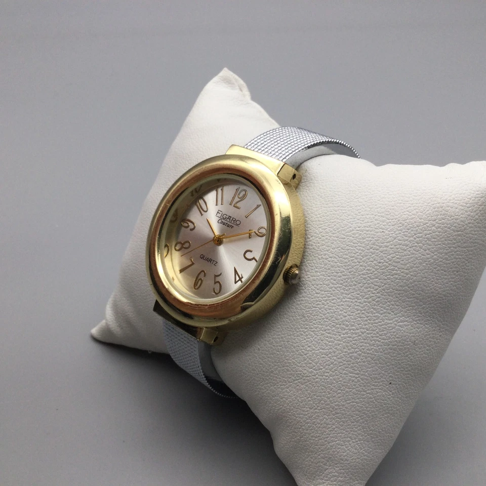 Reloj Figaro Couture Mujer 36mm Tono Plateado Dorado Puño Abierto Batería Nueva Foto 4 de 4