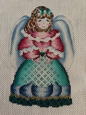 Hand Painted Needlepoint Canvas18 CT ANGEL XMAS STAND UP IN PINK/TURQUOISE DRESS