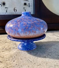 Vintage Blue Glossy Ceramic Perfume Bottle w/Stand and cork France Fragrance 