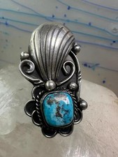 Navajo ring long turquoise size 7 sterling silver women
