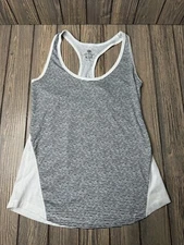 Old Navy Semi-Fitted Active Racerback Tank Top Gray & White Striped Womens Size