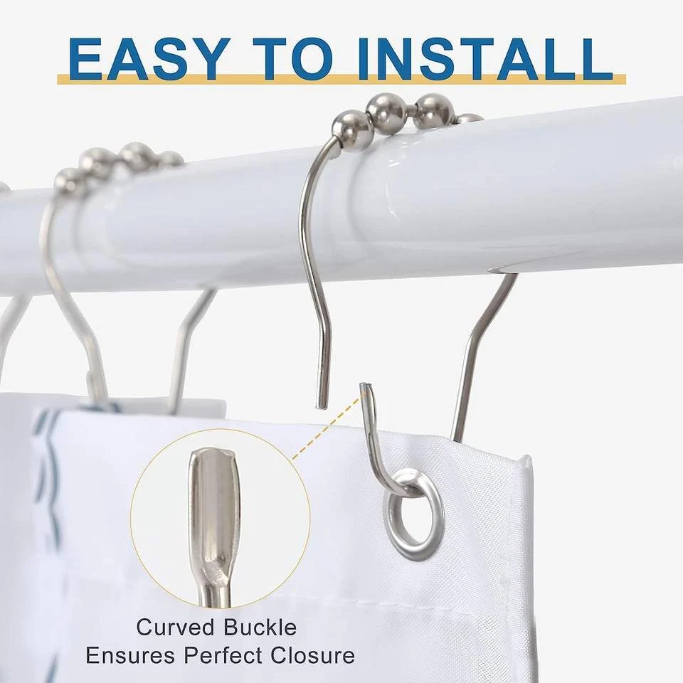 12-60pcs Rust Resistant Stainless Steel Rolling Shower Curtain Hooks/Rings/Hange - Image 2 of 4