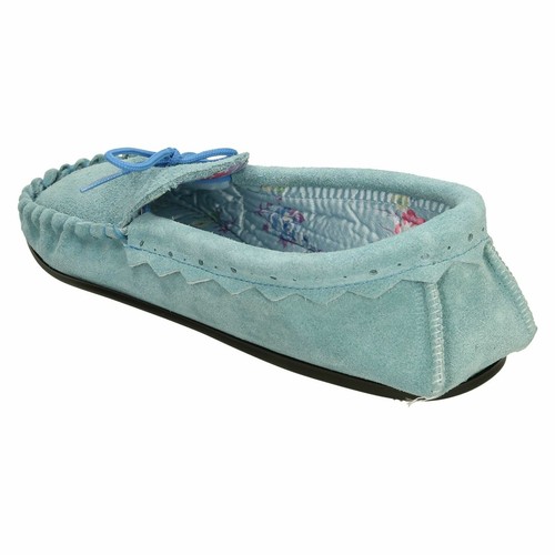 Moccasin Ladies Slip On Slippers - Real Suede - Picture 4 of 18