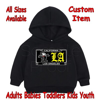 Baby Hoodie Felix LA License Plate Halloween Funny Baptism Birthday All Sizes 