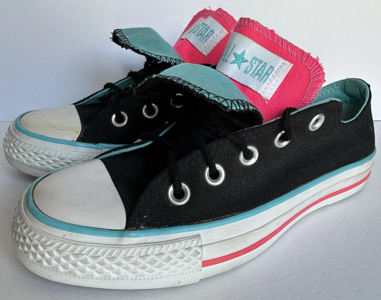 Sneakers da donna Converse CT All Star doppia lingua nere e rosa e blu UK3
