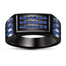 0.45Ct Blue Sapphire Round CZ Ring Black Rhodium Over 925 Sterling Silver