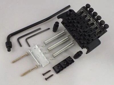 Lizenzierte FLOYD ROSE BRÜCKE SCHWARZ mit 42mm Mutter, Tremolo Arm, Schrauben & Federn.