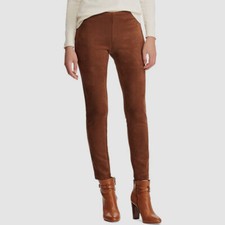 $149 Chaps Women's Brown Stretch Faux Suede Leggings Mid Rise Pants US Size 2XL
