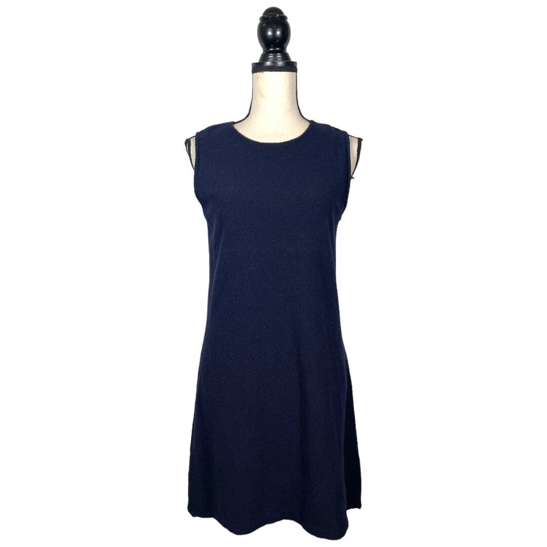 blue les copains dress Les Copains Navy Blue Wool Blend Shift Tank Dress Size: 46 / Medium