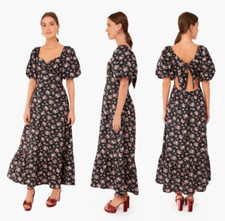 Tuckernuck Hyacinth House Black Floral Seaport Midi Dress Cutout Back Lined Wome