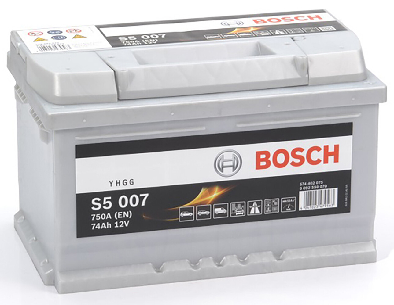 Batterie Bosch S5007 74Ah 750A pour démarrage voiture fiable