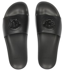 NEW VERSACE BLACK LEATHER MEDUSA LOGO SLIDES FLIP FLOPS SANDALS SHOES 40/US 7