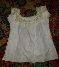 Vintage antique 1800's cotton lace victorian prairie tunic shirt ivory xs tiny
