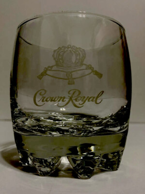 Lot of 3 Crown Royal Laser Etched Whiskey Glasses Low Ball Rocks -8 Point Bottom