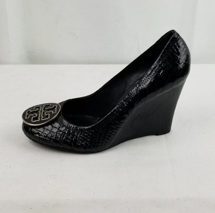 Zeppa punta tonda TORY BURCH Reva in pelle goffrata nera 8 5 logo punta medaglione