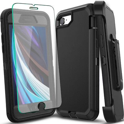 For iPhone SE 8 7 Plus 6S Case Phone Cover Heavy Duty Shockproof +Tempered Glass