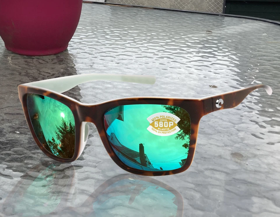 Costa Del Mar Panga Tortoise White Seafoam Crystal Green Mirror 580 Plastic Lens - Image 2 of 4