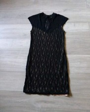 Miss Selfridge Black Sheer Stretch Lace Dress Wiggle Stretch Evening Party UK14