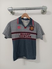 Vintage Manchester United Away Football Shirt 1995 Sharp Viewcam Umbro Size LB
