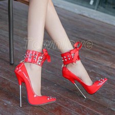 Women's Rivet Pointed Toe Nightclub High Heels Pumps Stiletto Shoes Plus Sz