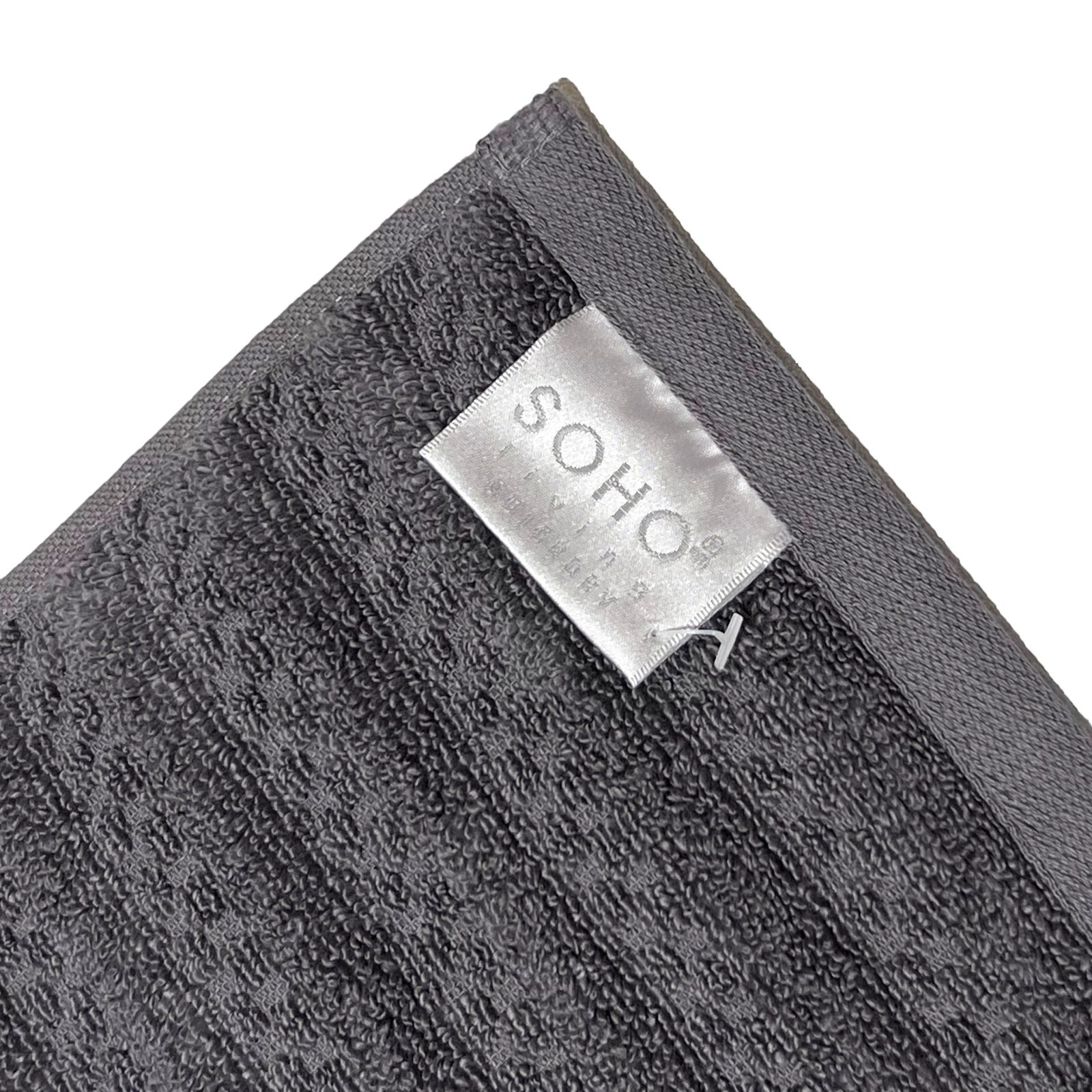 2-PK New SOHO LIVING Absorbent Cotton Hand Towels Gray Ribbed Checked ...