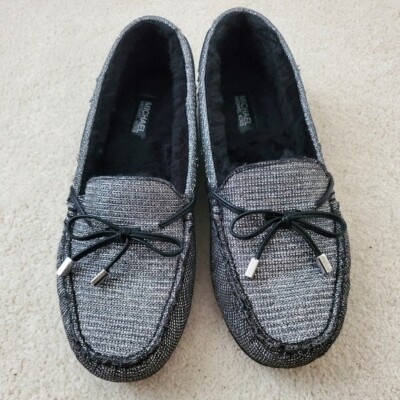 Michael Kors Sutton Moccasin Flats Silver Fur Lined Slippers