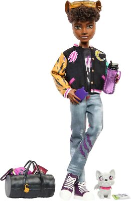 Monster High Puppe, Clawd Wolf Puppe mit Haustier Wasserspeier Bulldogge und Themenzubehör