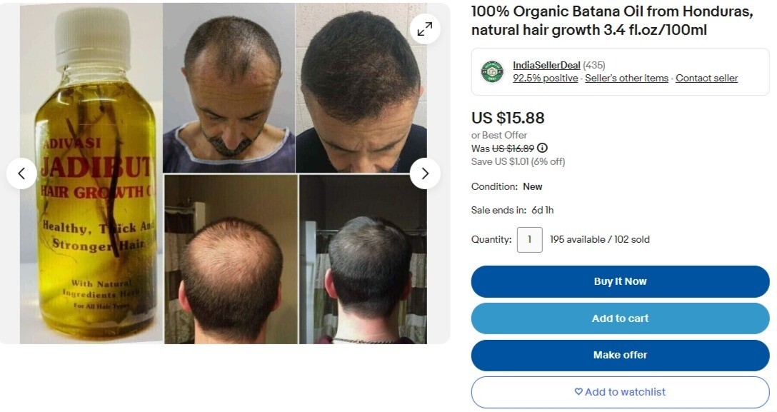 Huile De Batana 100% Bio Du Honduras - 3.4 Fl Oz - Croissance Et Soin Des Cheveux - Pure Nutrition - Expire 04/2027