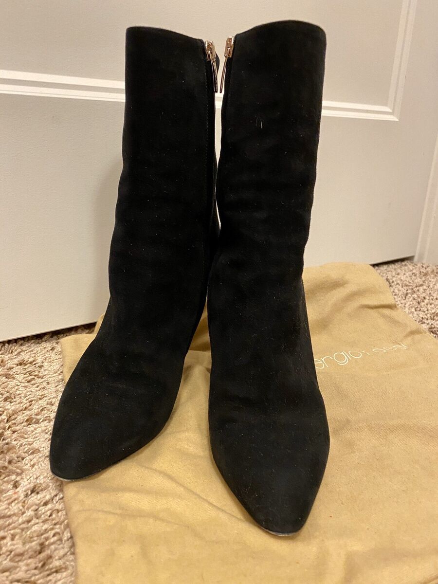 SERGIO ROSSI Black Suede Pointed Toe Zipper Bootie, Leopard SERGIO ROSSI Black Suede Pointed Toe Zipper Bootie, Leopard