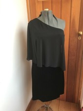 connected apparel black velvet polyester drape one shoulder evening dress 16 new