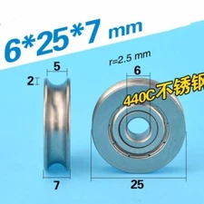 6mm Bore Bearing 25mm Stainless Steel Pulley U Groove Track Roller Bearing 2Pcs