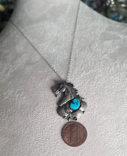 Signed RP? Native American Vtg Sterling Silver Turquoise Unicorn 18" Necklace - Picture 8 of 8