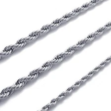  2.4mm - 6mm 16"-40" Silver Stainless Steel Rope Necklace Chain HN1 USA Seller