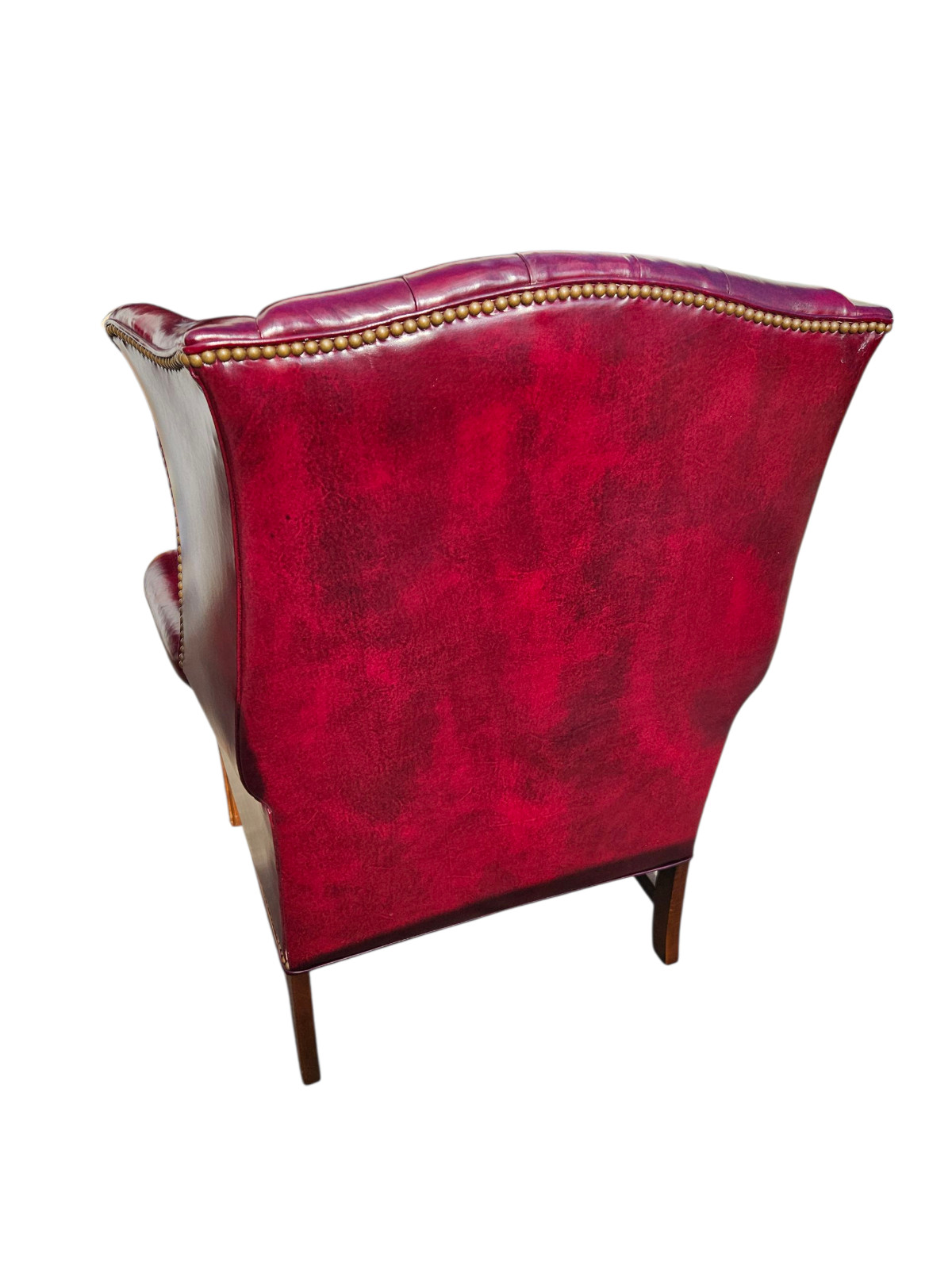 Ethan Allen Georgian Court Leather Wing Chair Vintage Chesterfield Oxblood
