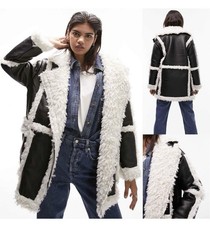 Topshop winter faux shearling mid length jacket faux fur details RRP £90 size 8