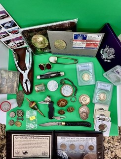 Junk Drawer Lot Premium Estate Coins 2 Silver Eagles Elgin Cutco Case 2016 MS70