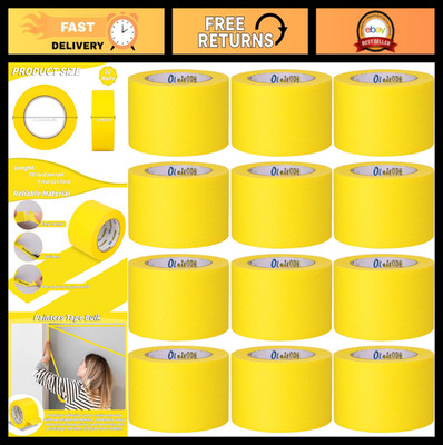 12 Rolls Yellow Painters Tape 2'' x 660 Yards, No Residue Masking Tape for DIY Wa