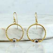 Estate 14k Yellow Gold Blue Topaz Cabochon Earrings 2.3g 1.00ctw 24.6 mm