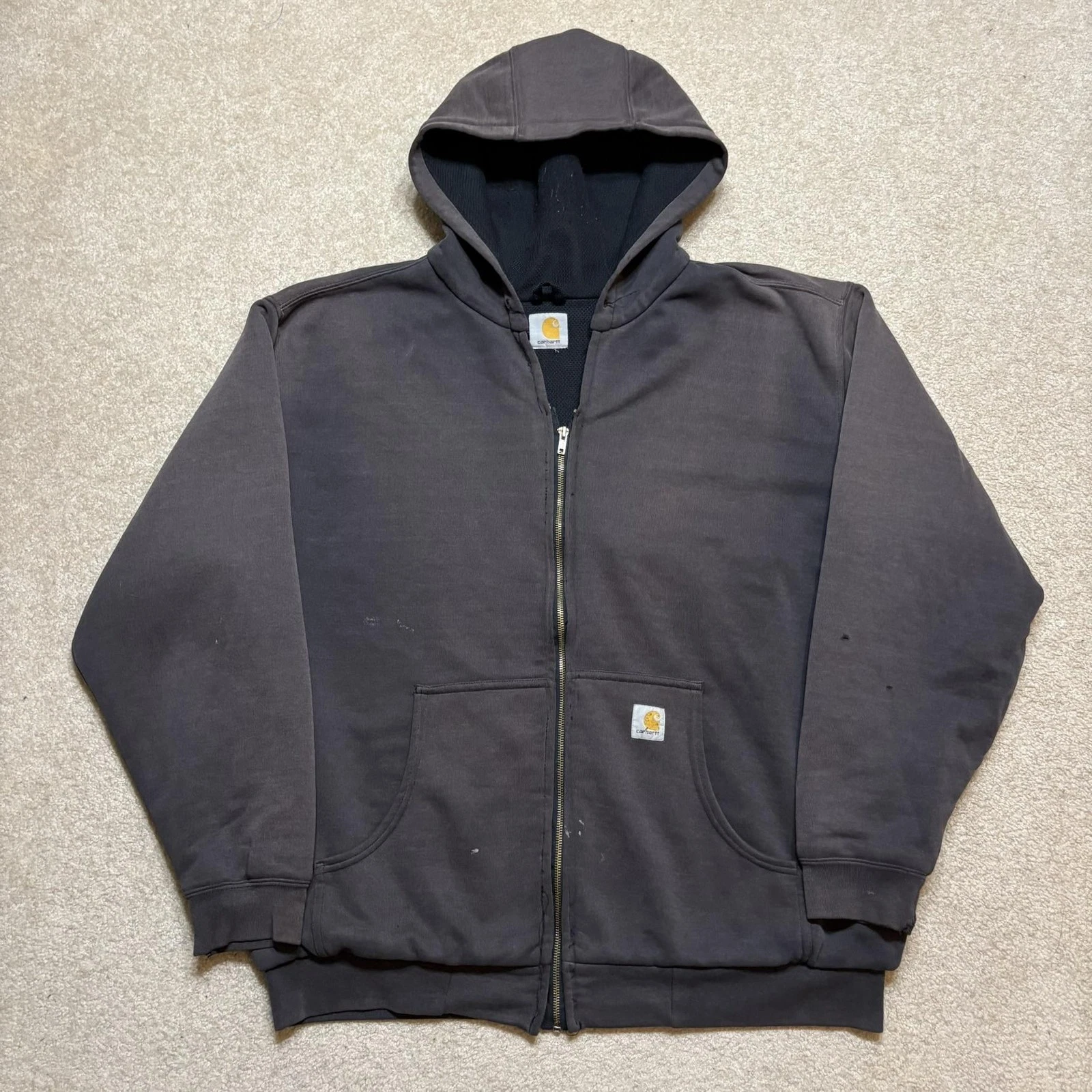 Vtg Carhartt Hoodie Sweatshirt 2XL 90s Sun Faded Distressed Zip Up Thermal Lined
Opens in a new wind