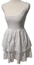 NEW ZARA White Mini Dress Sz Small Tiered Eyelet Skirt Lightweight Resort Cruise
